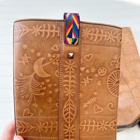 Valentino Santeria Brown Leather Riding Boots Embossed Western Knee High 36 - Picture 4 of 12